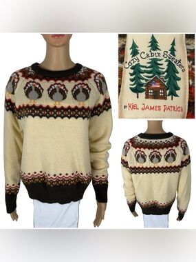 Kiel James Patrick Cozy Cabin Womens Medium Sweater Turkey Pullover Thanksgiving